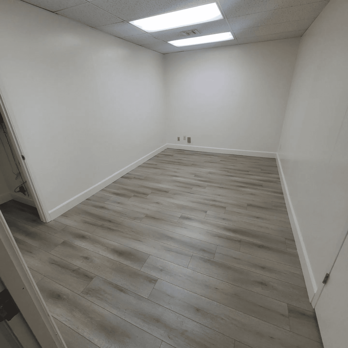 Light commercial office build-out with new wood-look flooring and fresh paint